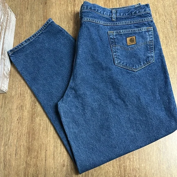 Carhartt great shape 100% cotton blue denim relaxed fit brown pockets mens jeans - Picture 2 of 8